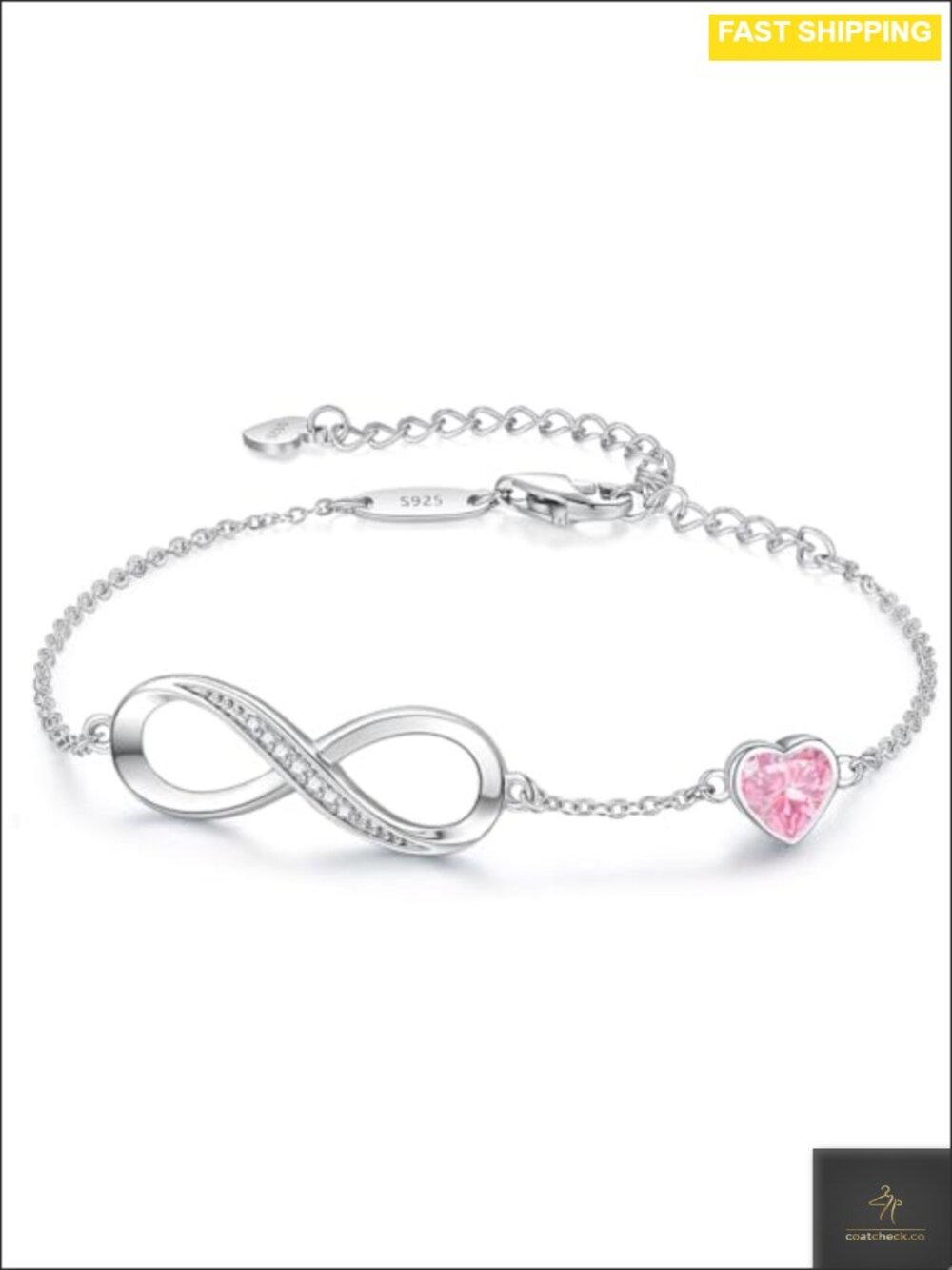 925 Sterling Silver Infinity Heart Bracelet Adjustable